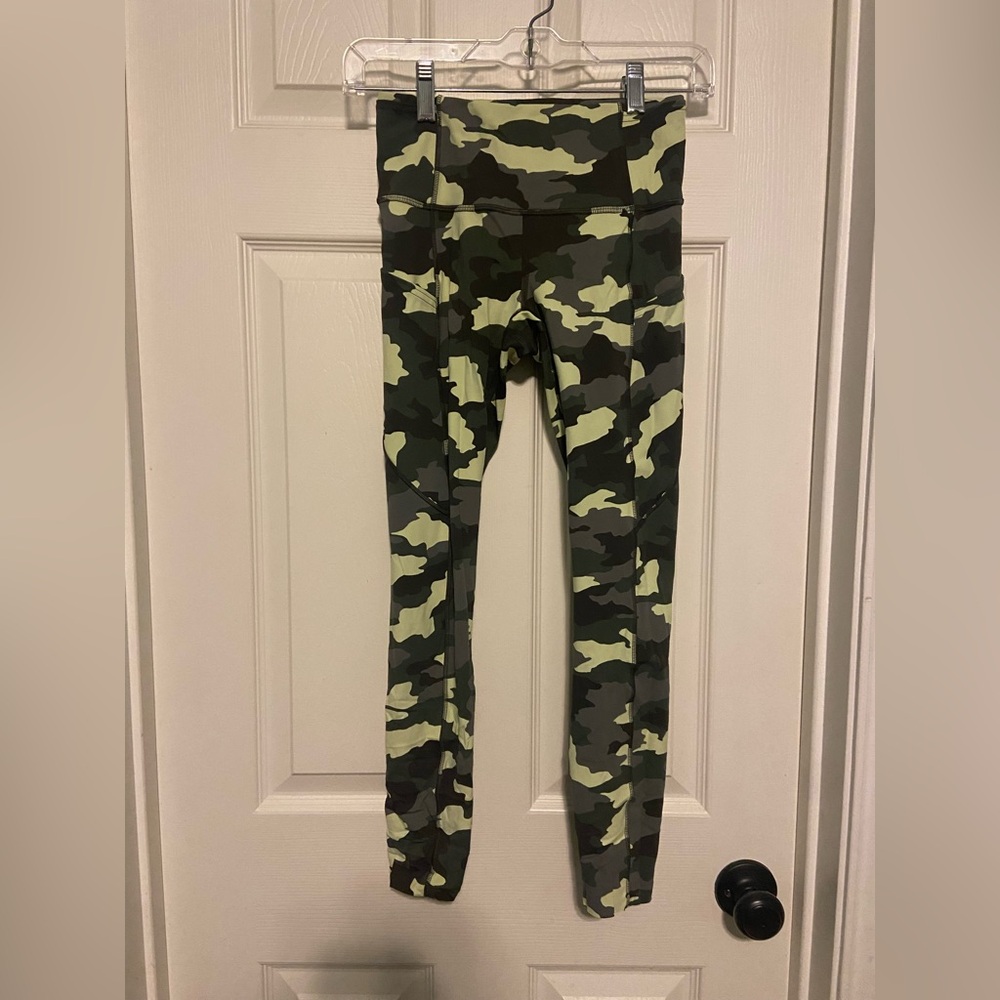 Yellow/Grey Camo Lulu Lemon cropped leggings